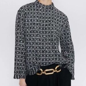 Zara Tweed Frayed Blouse